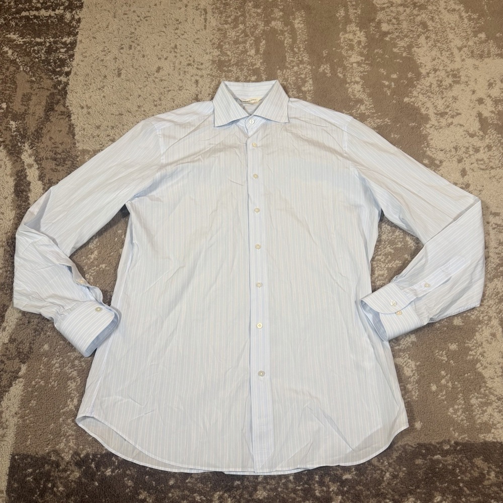 Suitsupply Dress Shirt Mens 41/16 Blue Striped Egyptian Cotton Tailored Fit